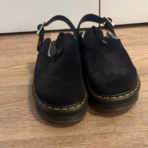 Dr martens Black Suede Sandals with Yellow Stitching